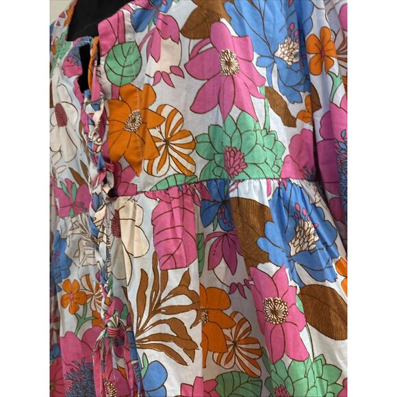 Tuckernuck Wild Rhapsody Floral Retro Baskin Print Cotton Top Tie Neck XL New - Picture 9 of 14